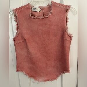 CYCLE Made In Italy Distressed Denim Sleeveless Top Raw Pearl Snap Back S Grunge